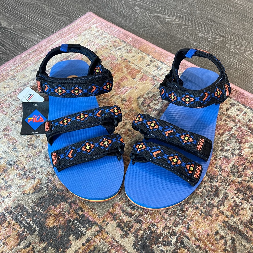 FILA Drifter Rare Black Blue Strap Sandal 12 NWT